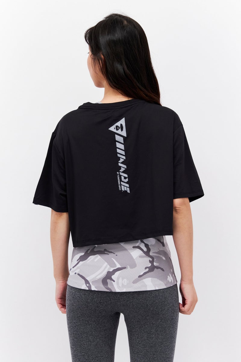 Aape By A Bathing Ape طقم تدريب قصير الأكمام للنساء، أسود - Image 4